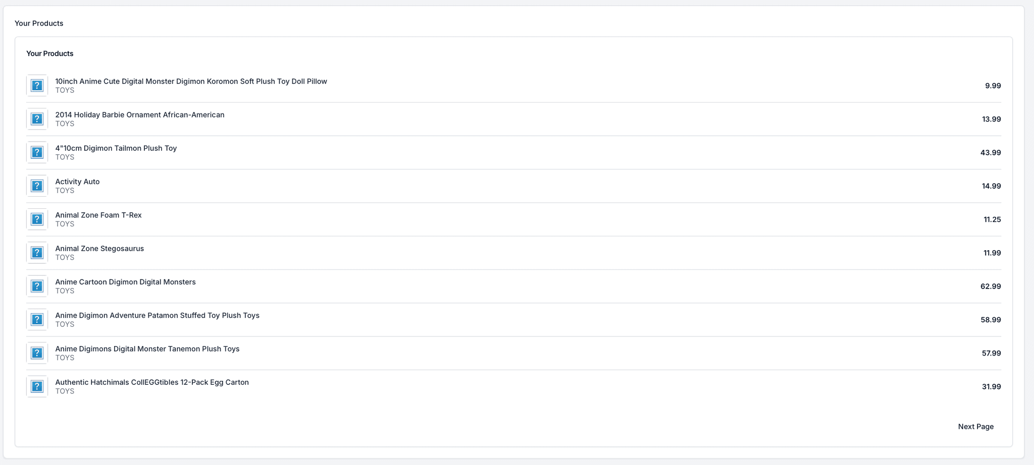AI Product Recommendations Screenshot