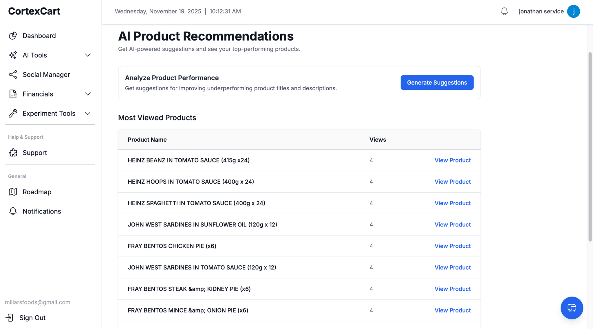 AI Recommendations Screenshot