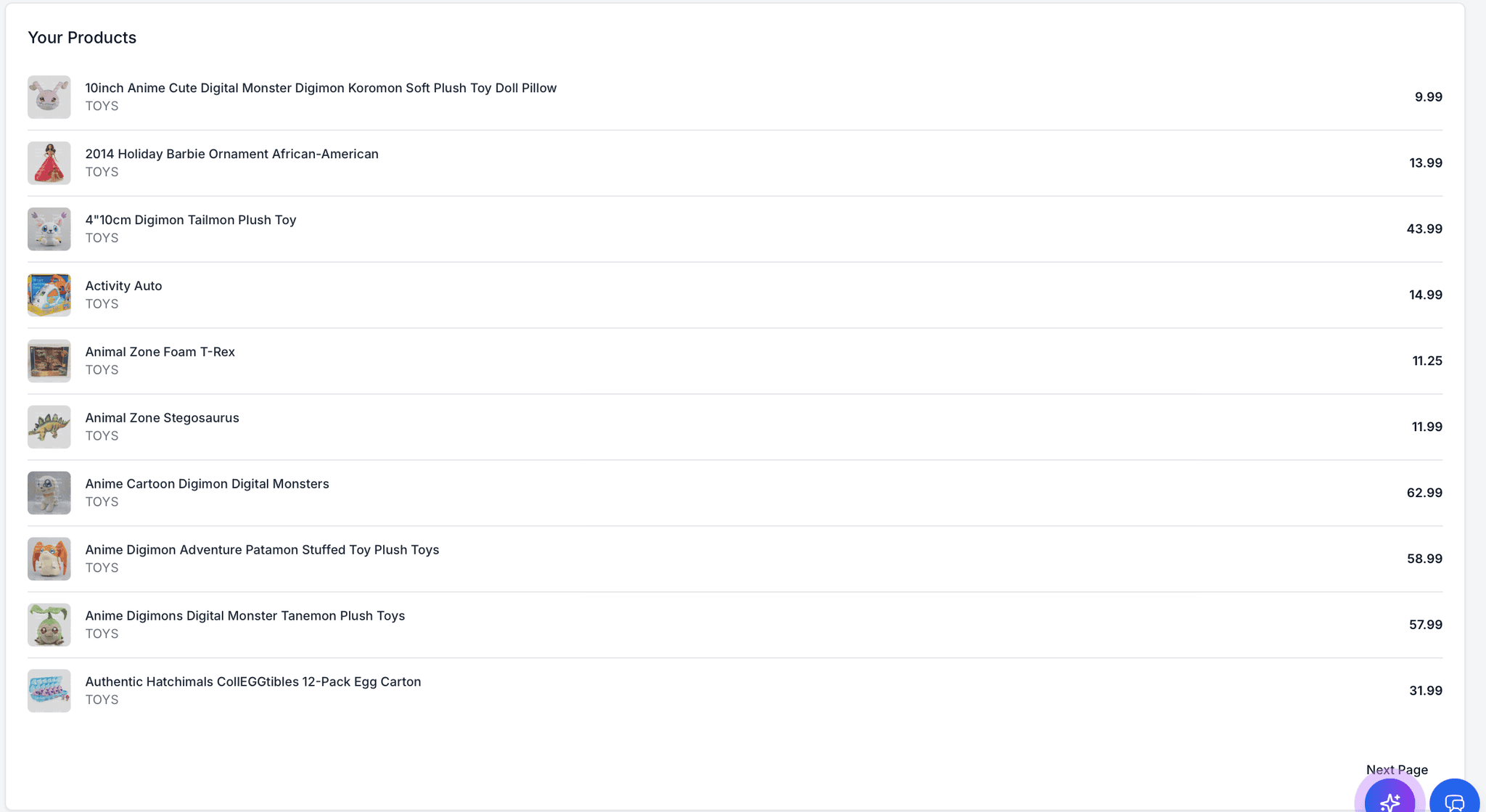 AI Product Recommendations Screenshot